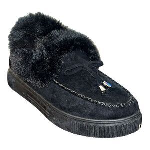 Bamboo Cozette Faux Fur Bootie Black Faux Suede Slip On Moccasin Women’s Sz 9